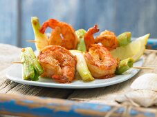 Barbecue prawns with spring onions