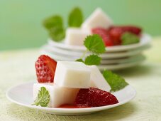 Ginger & coconut jelly with strawberries
