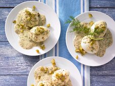Eggs in dill and mustard sauce with gherkins