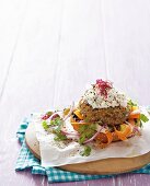 Quinoa burger with vegetables and a quark dip