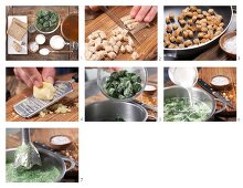 How to prepare spinach soup with croutons and ginger
