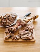 The bone of a roast leg of lamb with the meat removed