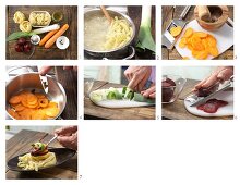 How to prepare pasta nests with beetroot and carrots