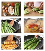 How to prepare green asparagus with chicken breast and scrambled egg