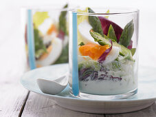 Egg and asparagus salad with yoghurt dressing