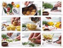 How to prepare potato and herring salad with yellow pepper, radish and a dill and mustard dressing