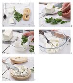 How to prepare a sheep's cheese bagel with mint and cumin