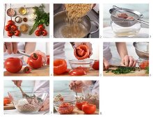 How to prepare stewed tomatoes filled with tuna, rice and herbs