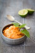 Papaya sorbet with lemon balm