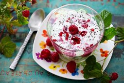 Yoghurt with chia seeds and raspberries