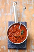 Bolognese sauce in a saucepan
