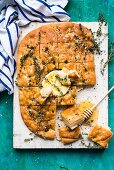 Foccacia with camembert, honey and thyme
