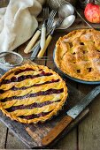 Rustic cherry and apple lattice pies