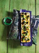 Onion and quinoa quiche with olives and feta