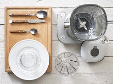 Assorted kitchen utensils for preparing smoothies