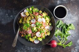 Rice salad with avocado and radish