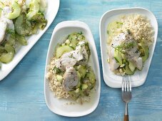 Cucumber and fish ragout with rice