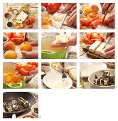 Tofuschnitten mit Kürbiskernen auf Aprikosen-Tomaten-Gemüse zubereiten