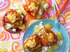 Stuffed peppers with red lentils and potatoes