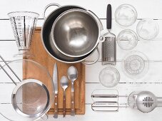 Various kitchen utensils for the preparation of desserts