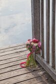 Bouquet of sweet Williams, roses, asters and hydrangeas