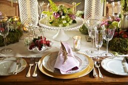 Festively set, rustic-style table