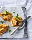 Filo pastry parcels with baby leaf spinach and ricotta