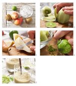 Pear and kiwi smoothie being made