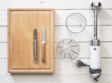 Kitchen equipment for the preparation of a guava mango drink with melon