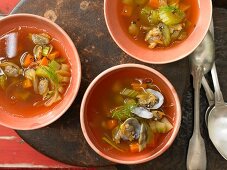 Hot mushroom soup with vegetables and peppers