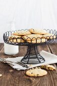 Chocolate chip cookies on a wire stand