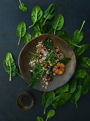 Quinoa salad with spinach, mushrooms and vinaigrette