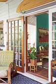 View from the veranda into the old-fashioned living room