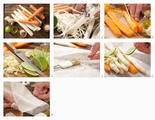 White asparagus in a paper parcel being made