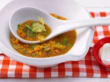 Lentil soup with curry and celery