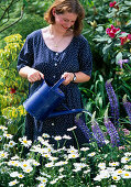 Watering flowers