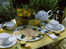 Lemon cake with lemon thyme, lemon balm, lemon