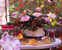 Gerbera, Datura (datura), Rosa (rosehip) and roses