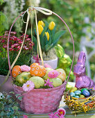 Pink basket with Easter eggs