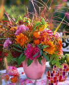 Autumn bouquet with dahlias and grasses