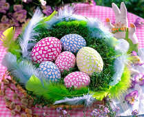 Easter eggs painted and covered with eggshells