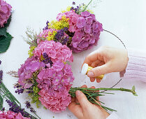 Hydrangea wreath with lady's mantle and lavender