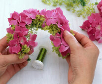 Lanterns with hydrangea lady's mantle wreath