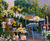 Evening terrace with candles and lanterns