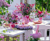 Table decoration with bouquets of Dicentra, Myosotis