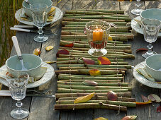 Table runner with Fallopia (Giant Knotweed)