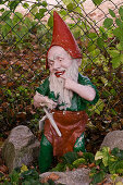Antique garden gnome with frog in hand