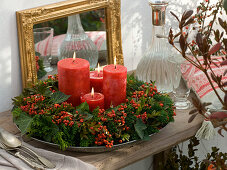 Mixed Advent wreath made of Chamaecyparis (shell cypress)