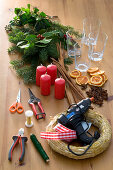 Christmas wreath with cinnamon sticks and orange slices