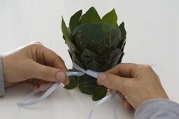 Glass decorated with ivy leaves as vase, Step 4